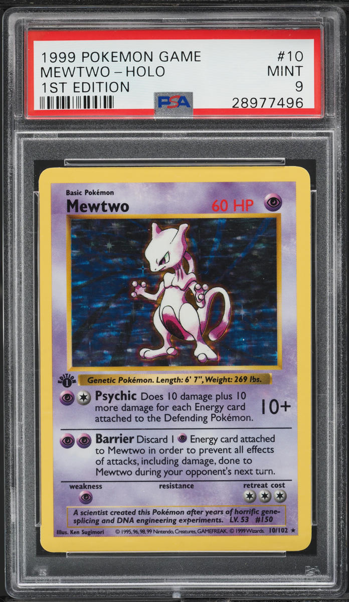 1999 Pokemon Base Set Shadowless 1st Edition Holo Mewtwo #10 PSA 9 MINT