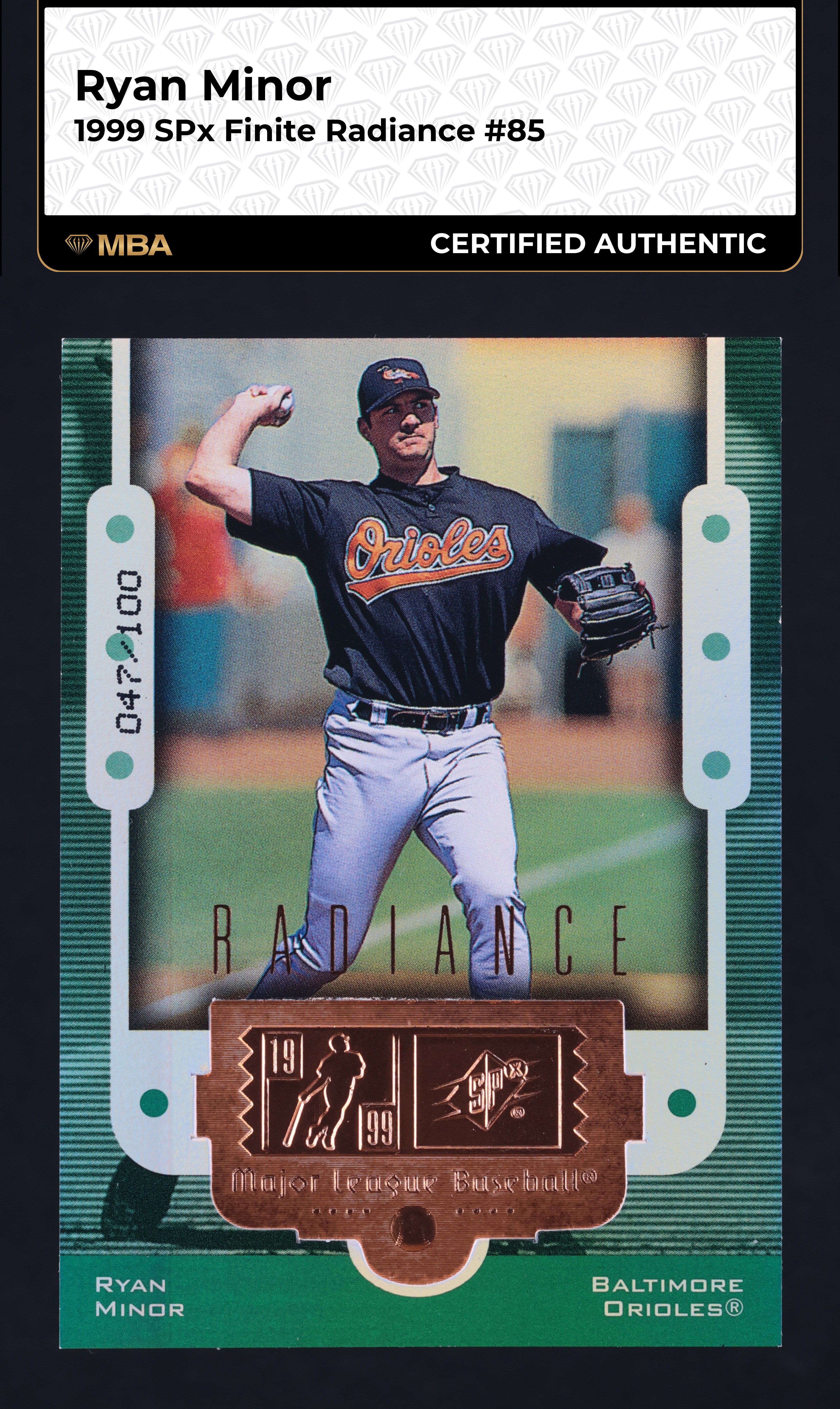 1999 SPx Finite Radiance Ryan Minor /100 #85 MBA AUTH