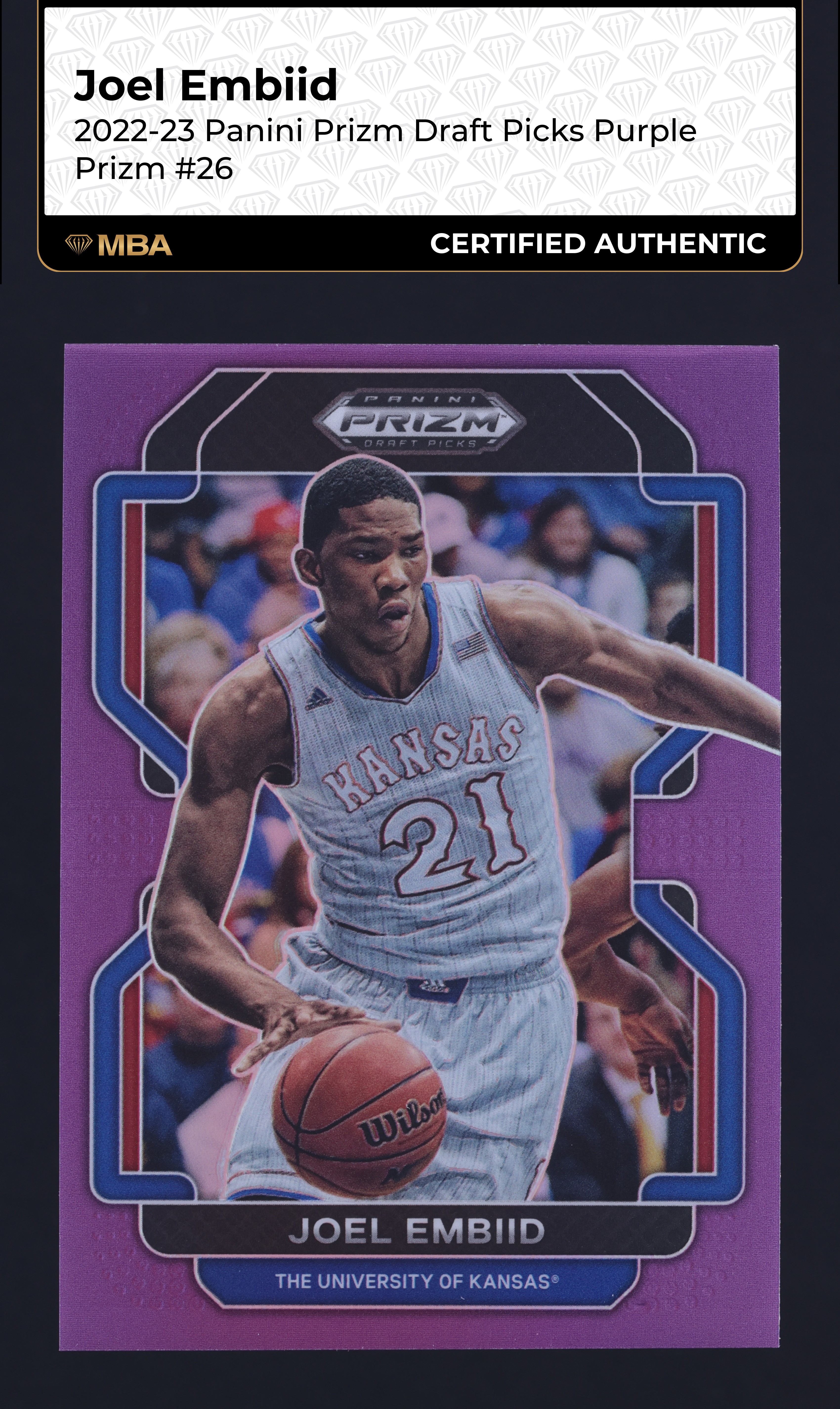 2022 Panini Prizm Draft Picks Purple Joel Embiid /75 #26 MBA AUTH