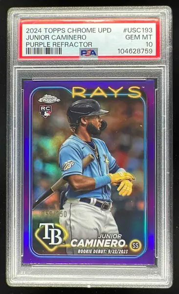 2024 Topps Chrome Update Purple Refractor #USC193 Junior Caminero RC /250 PSA 10