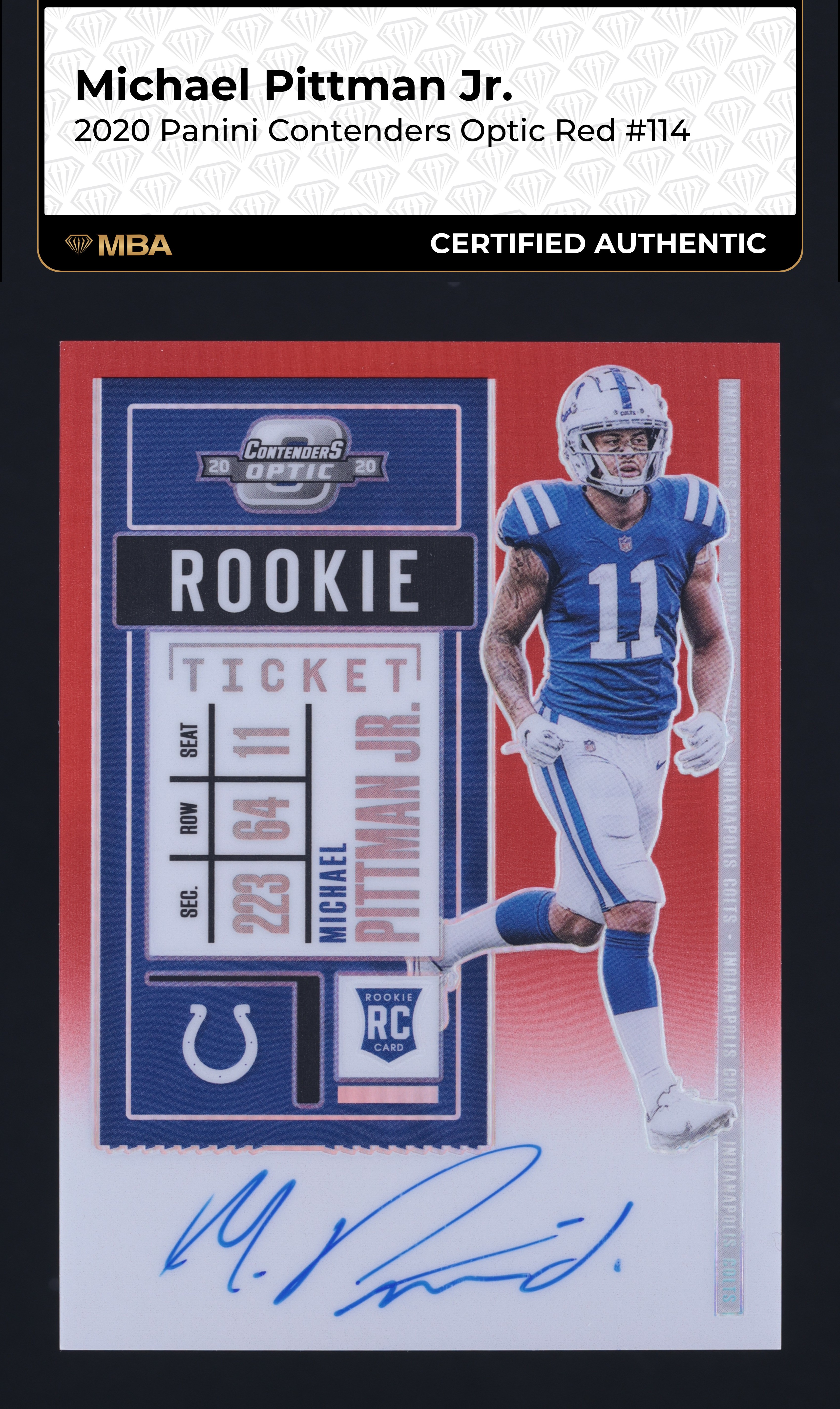 2020 Panini Contenders Optic Red Michael Pittman Jr. RC AUTO /199 #114 MBA AUTH