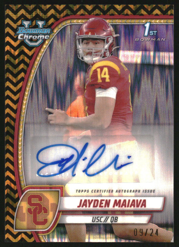2024 Bowman Chrome University Black and Gold Stealth Jayden Maiava RC Auto /24