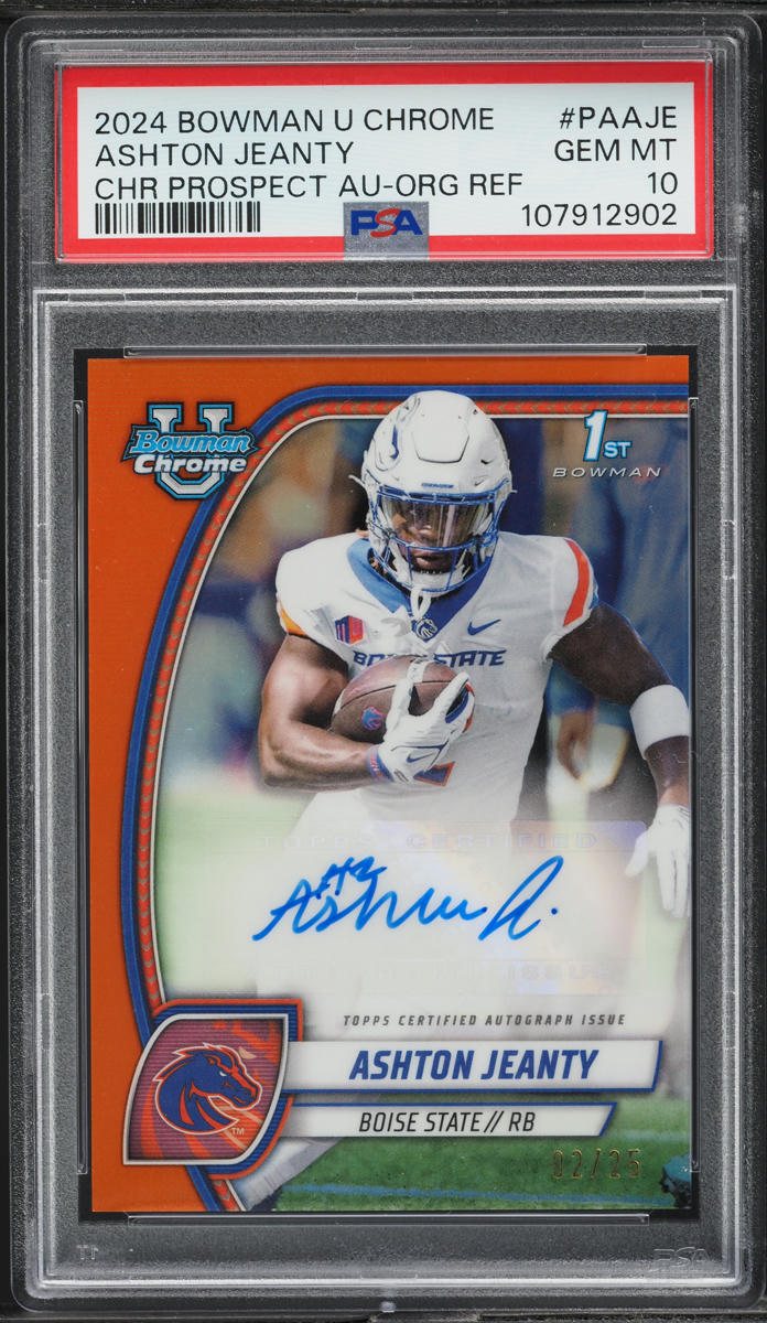 2024 Bowman University Chrome Orange Ashton Jeanty AUTO /25 #PAAJE PSA 10 GEM
