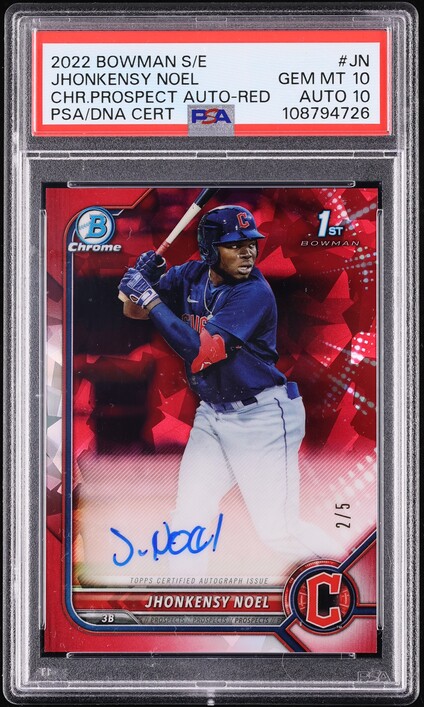 2022 Bowman Chrome Sapphire Red Jhonkensy Noel PROSPECT AUTO DNA 10 /5 PSA 10