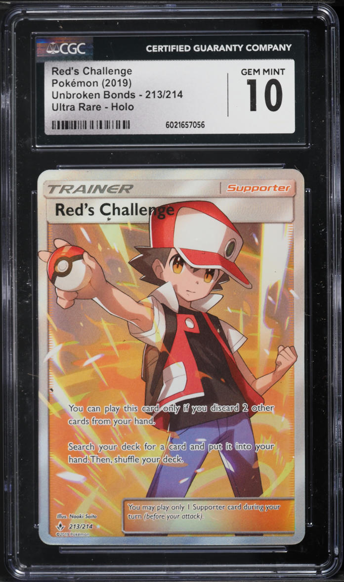 2019 Pokemon SM Unbroken Bonds Full Art Red's Challenge #213 CGC 10 GEM MINT