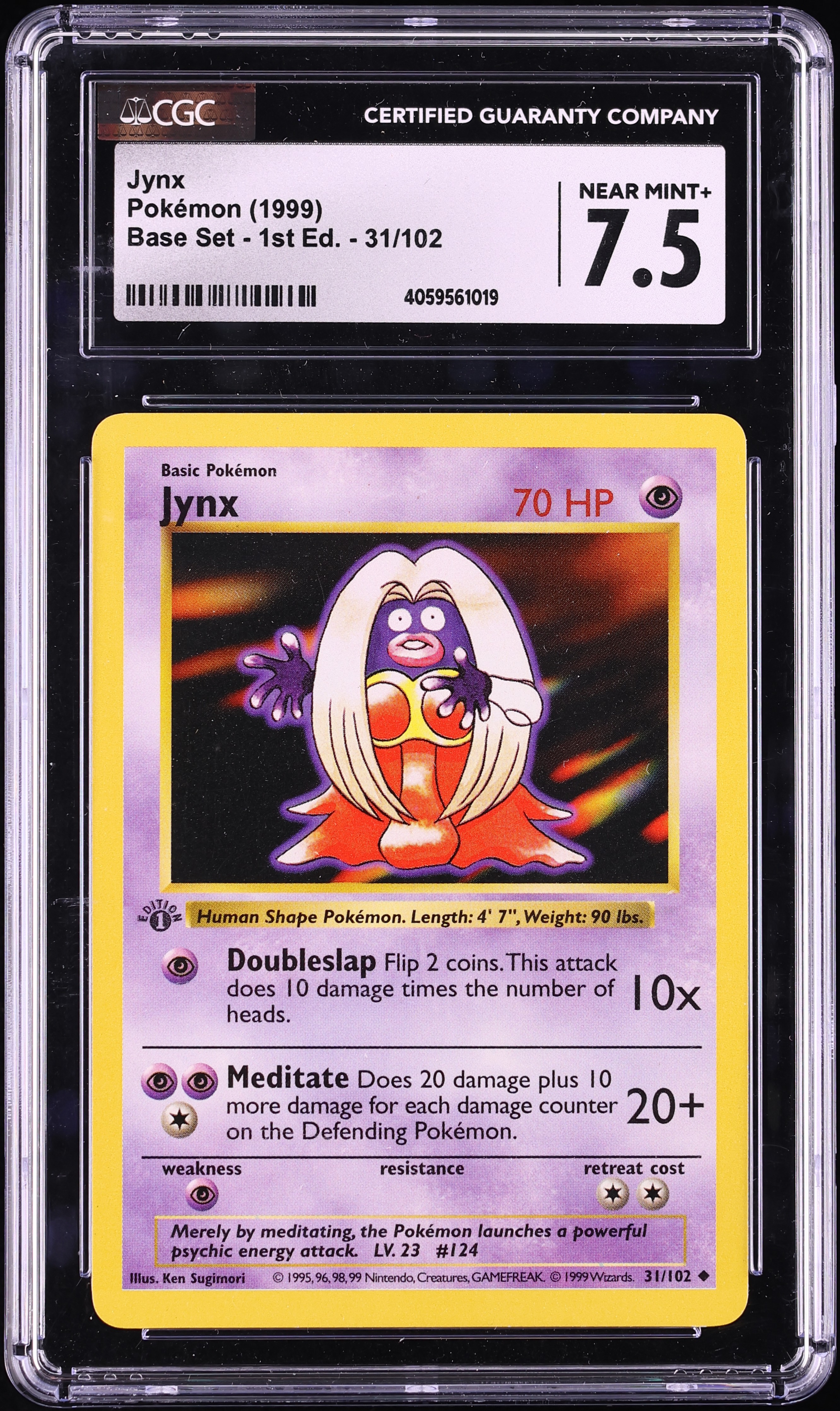 1999 Pokemon Base Set Shadowless 1st Edition Jynx #31 CGC 7.5 NRMT+
