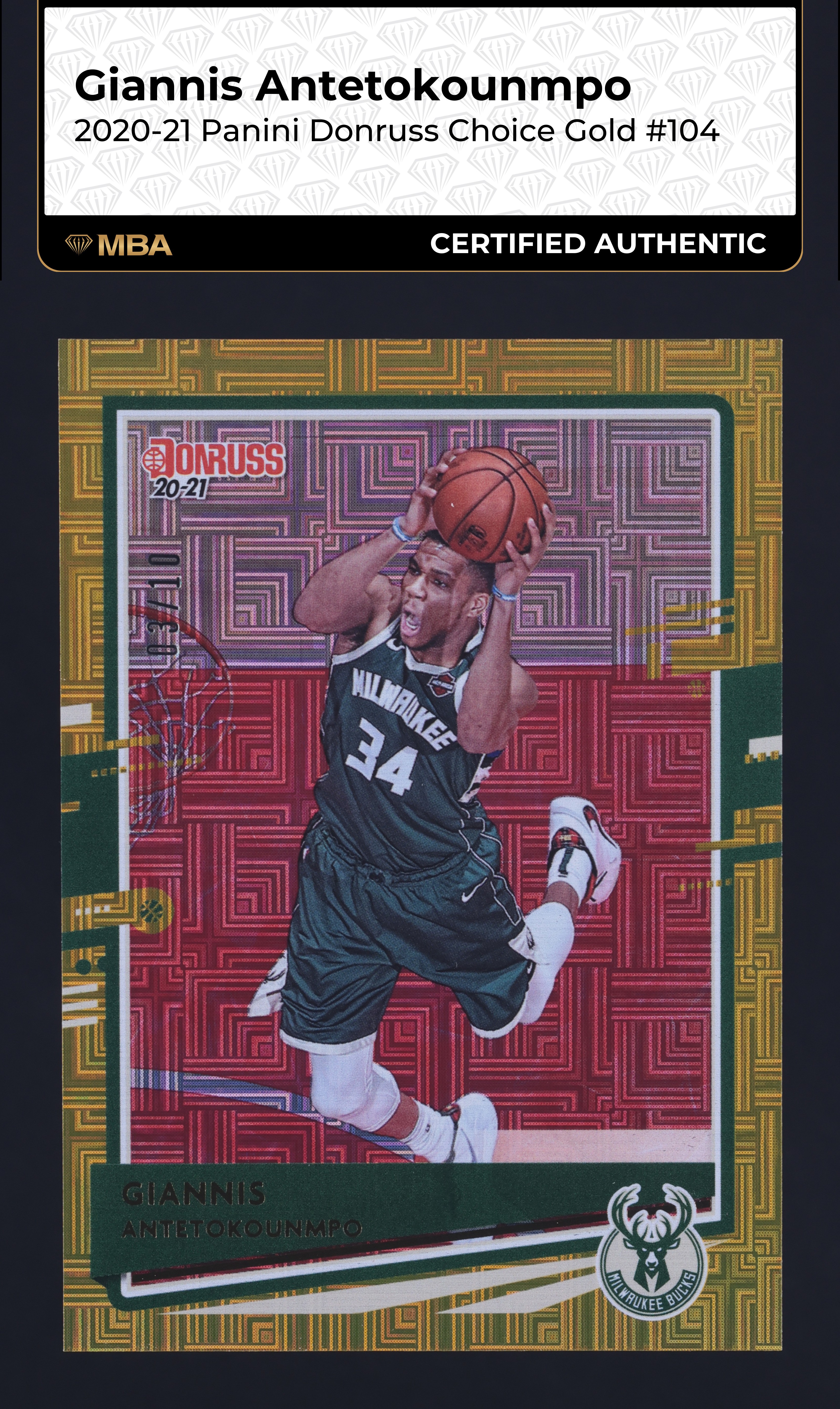 2020 Donruss Choice Gold Giannis Antetokounmpo /10 #104 MBA AUTH