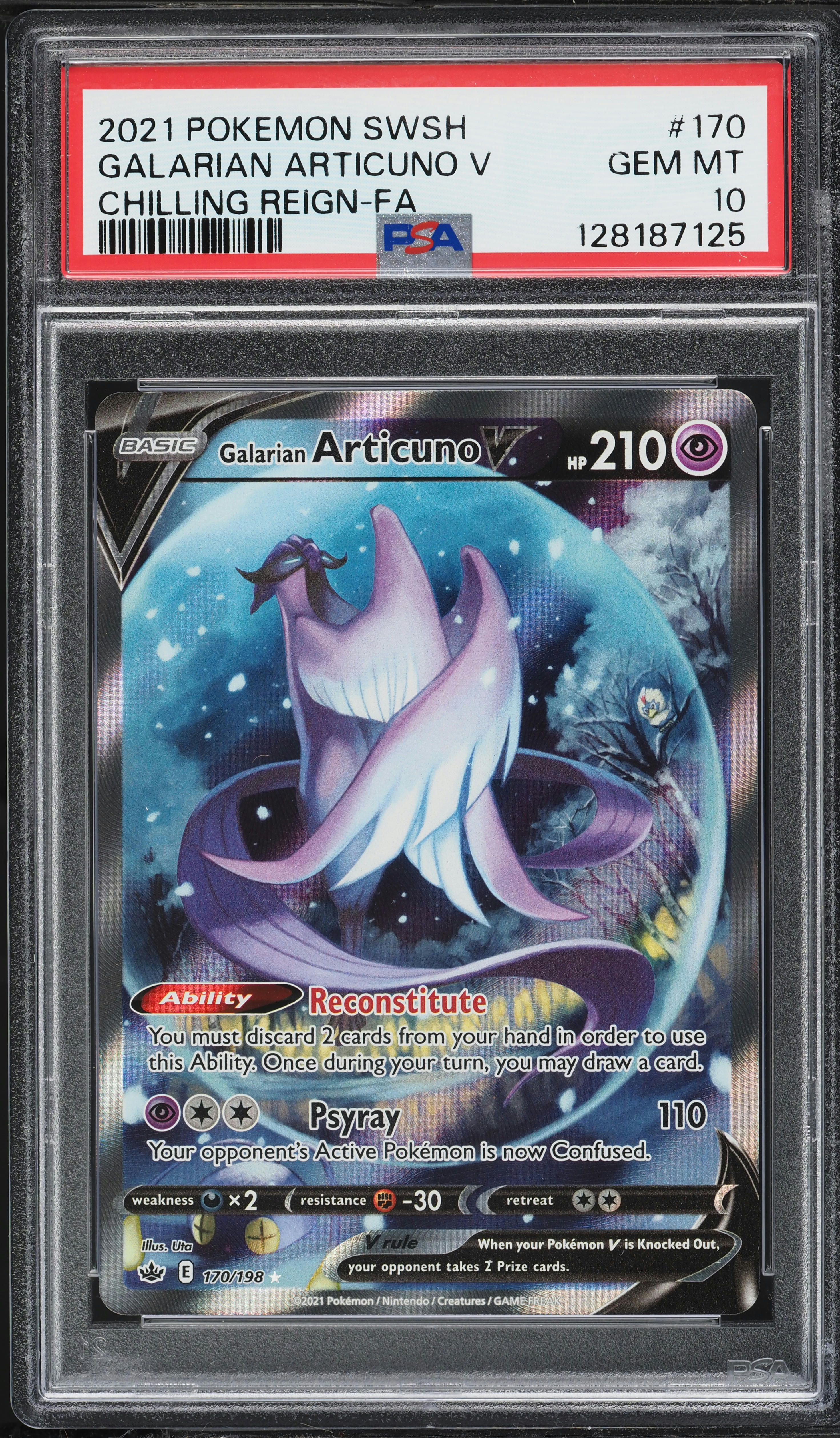 2021 Pokemon Sword & Shield Chilling Reign Full Art Galarian Articuno V #170 PSA 10 GEM MINT