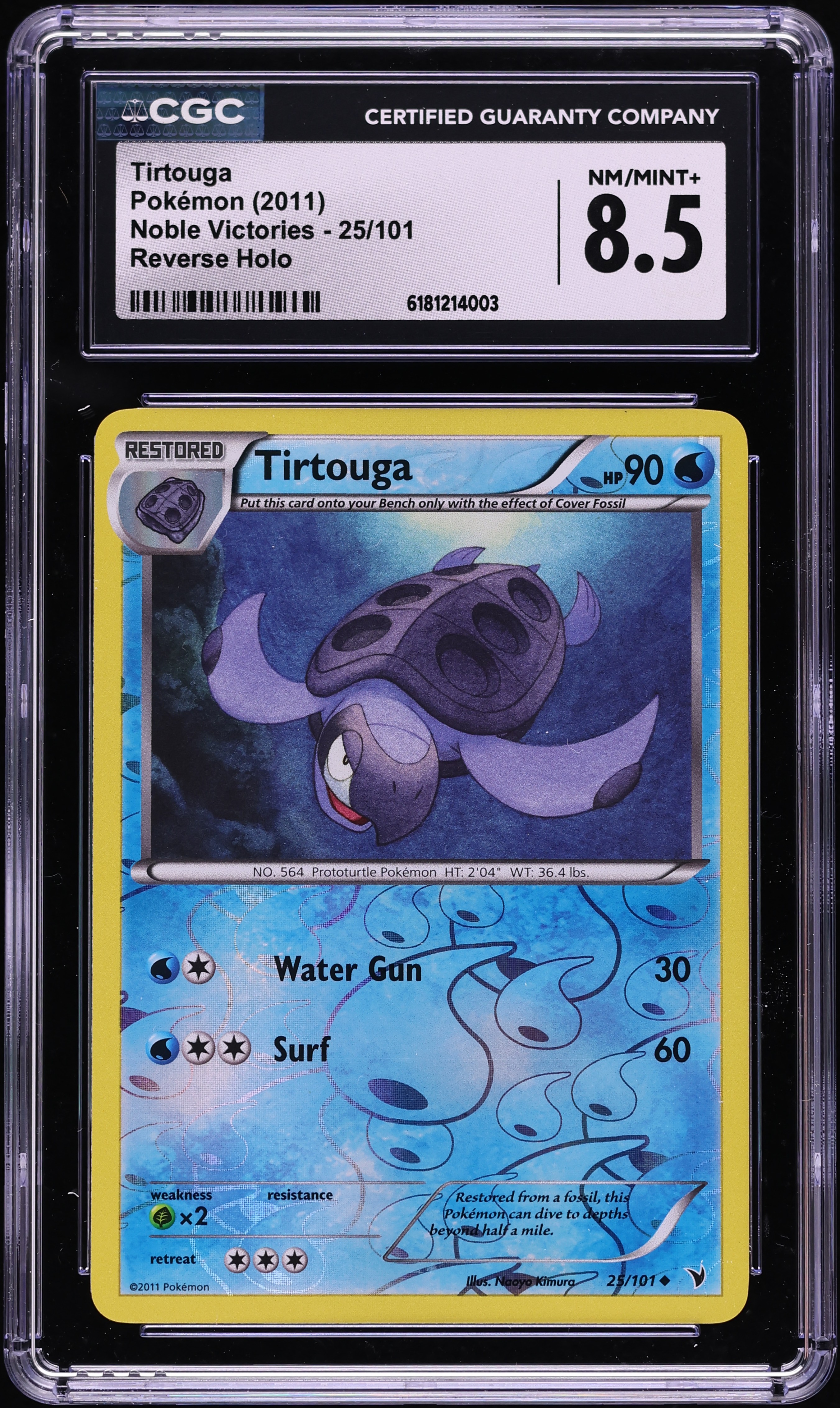 2011 Pokemon Black & White Noble Victories Reverse Holo Tirtouga #25 CGC 8.5 NM-MT+