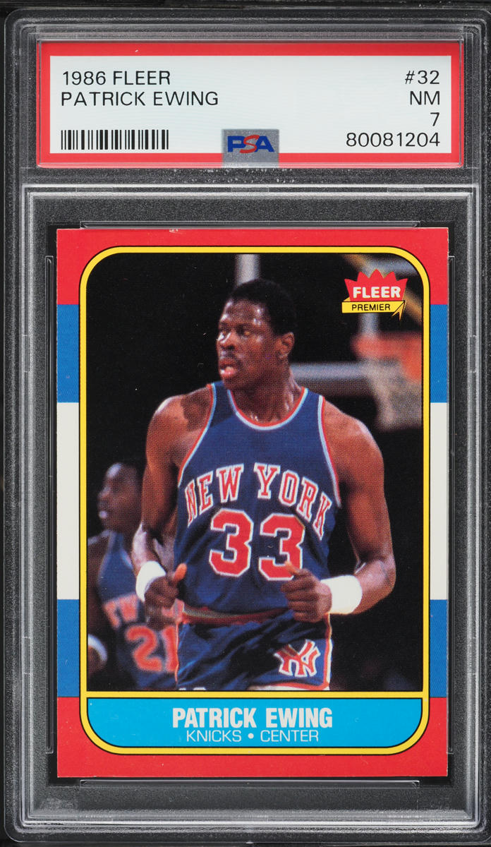 1986 Fleer Basketball Patrick Ewing ROOKIE #32 PSA 7 NRMT