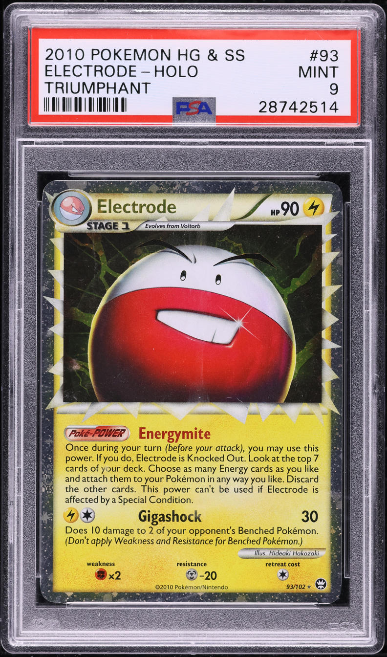 2010 Pokemon HeartGold & SoulSilver Triumphant Holo Prime Electrode #93 PSA 9