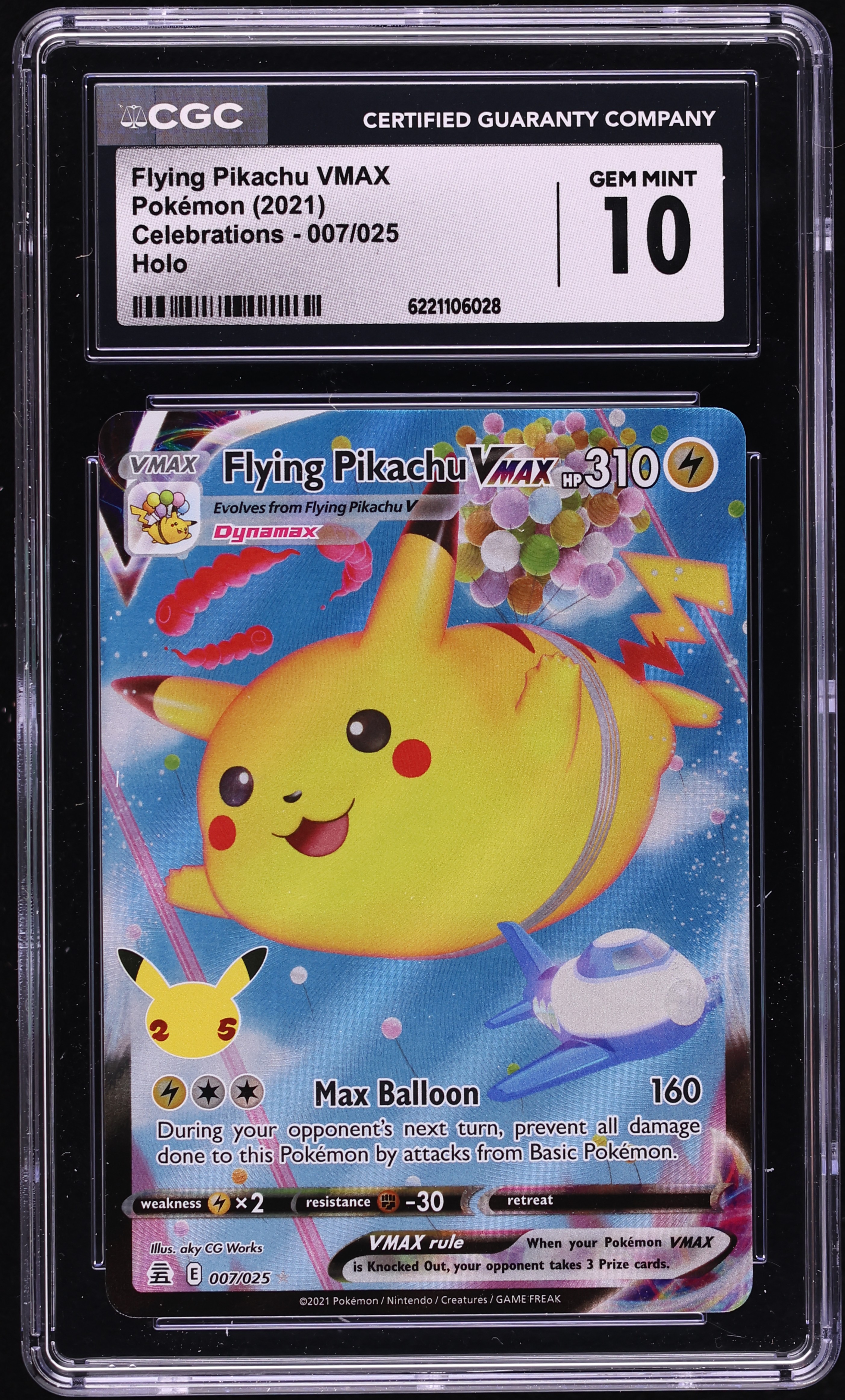 2021 Pokemon Sword & Shield Celebrations Full Art Flying Pikachu VMAX #7 CGC 10 GEM MINT