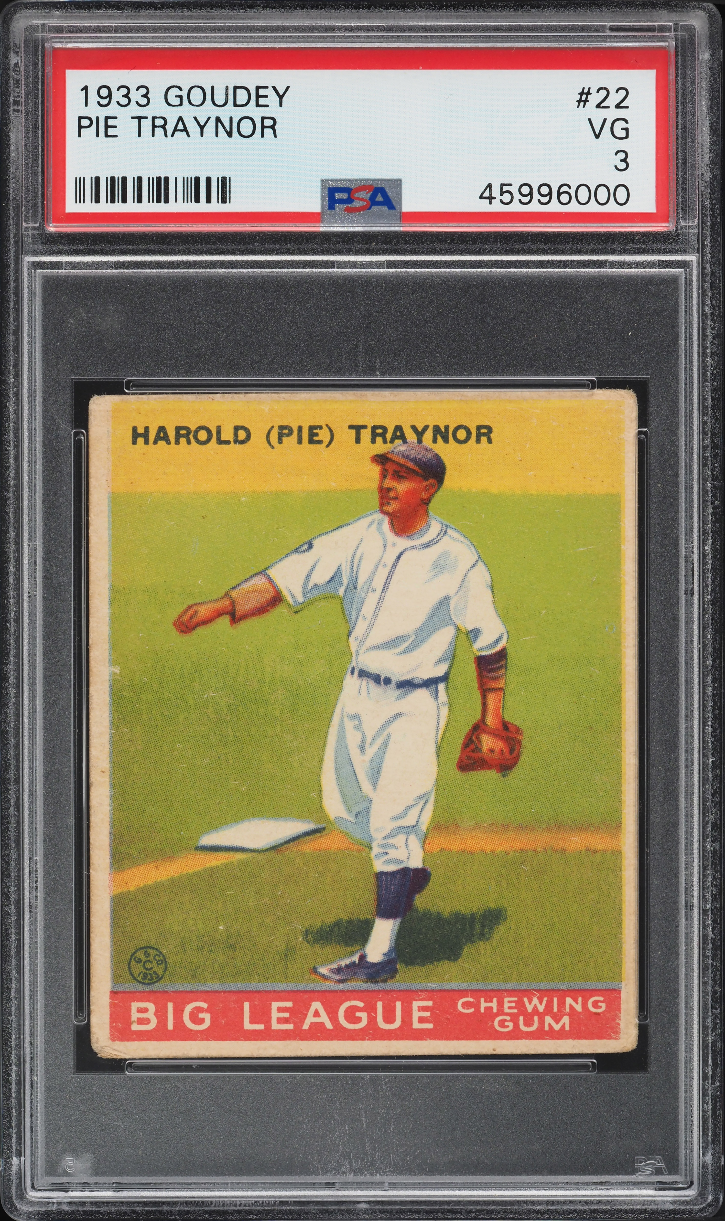 1933 Goudey Pie Traynor #22 PSA 3 VG