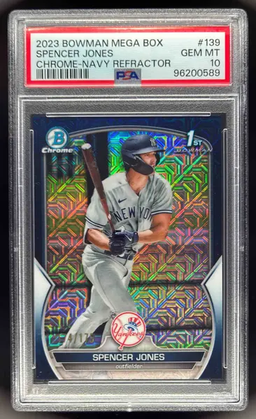 2023 Bowman Chrome Mega Box Mojo Navy Blue #BCP-139 Spencer Jones RC /175 PSA 10