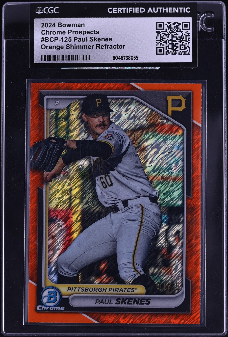 2024 Bowman Chrome Orange Shimmer Refractor Paul Skenes PROSPECT 1/25 CGC AUTH