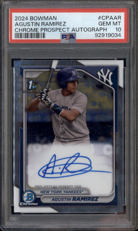 2024 Bowman Chrome Prospect Autographs #CPAAR Agustin Ramirez RC Auto PSA 10