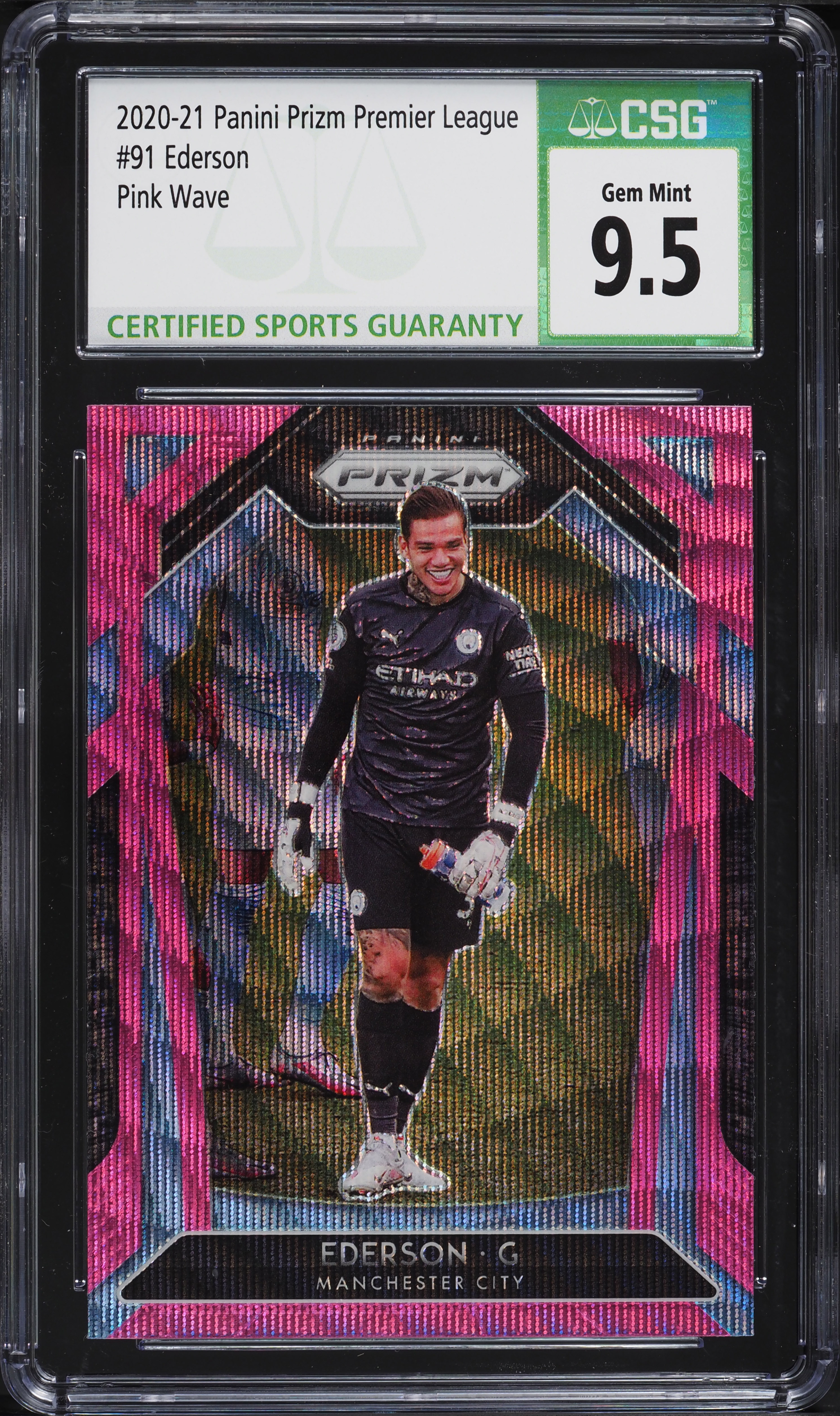 2020 Panini Prizm Premier League Pink Wave Ederson #91 CSG 9.5 GEM MINT