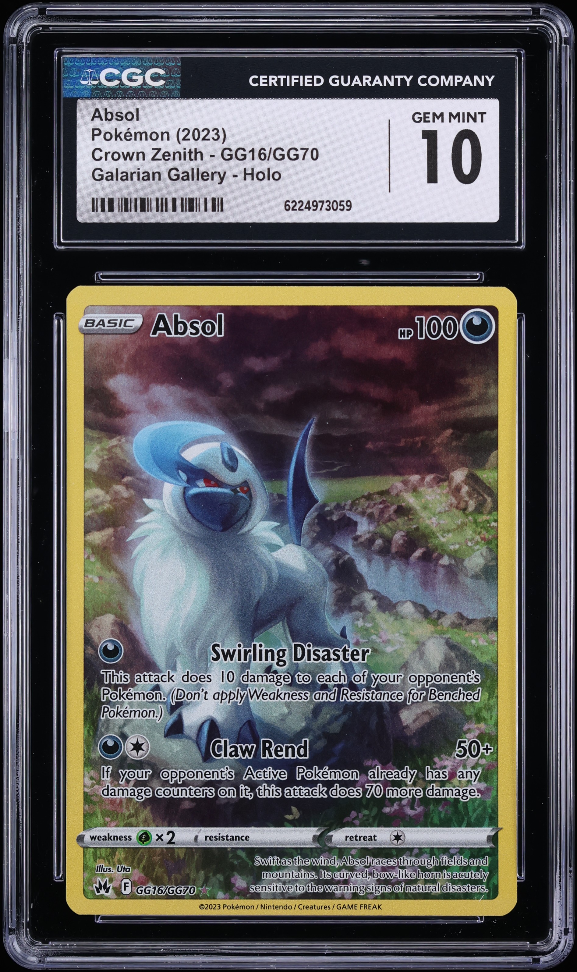 2023 Pokemon Sword & Shield Crown Zenith Galarian Gallery Full Art Absol #GG16 CGC 10 GEM MINT