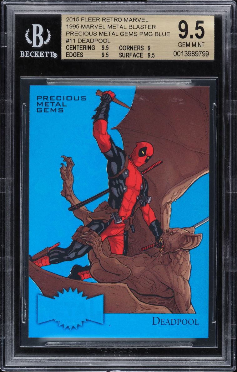 2015 Fleer Retro Marvel Blaster Precious Metal Gems Blue Deadpool /50 BGS 9.5