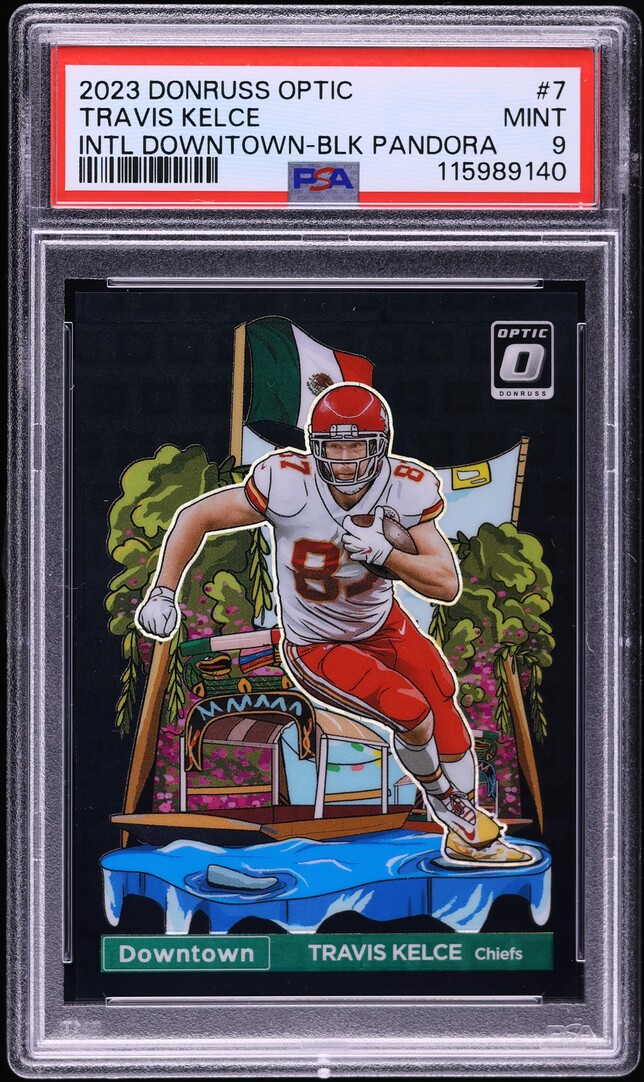 2023 Donruss Optic International Downtown Black Pandora Travis Kelce /25 PSA 9