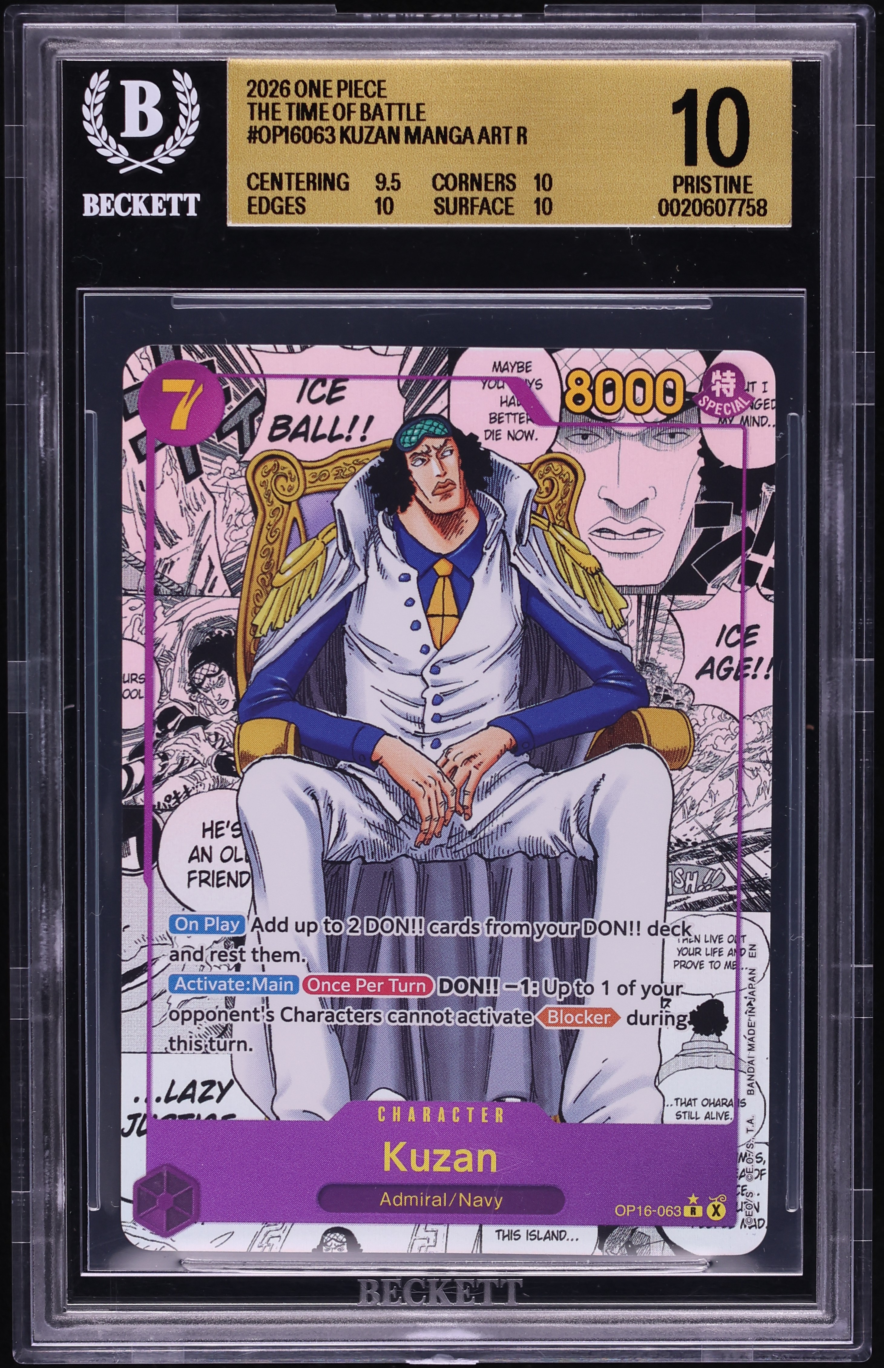 2026 One Piece The Time Of Battle Manga Art Kuzan #OP16-063 BGS 10 PRISTINE