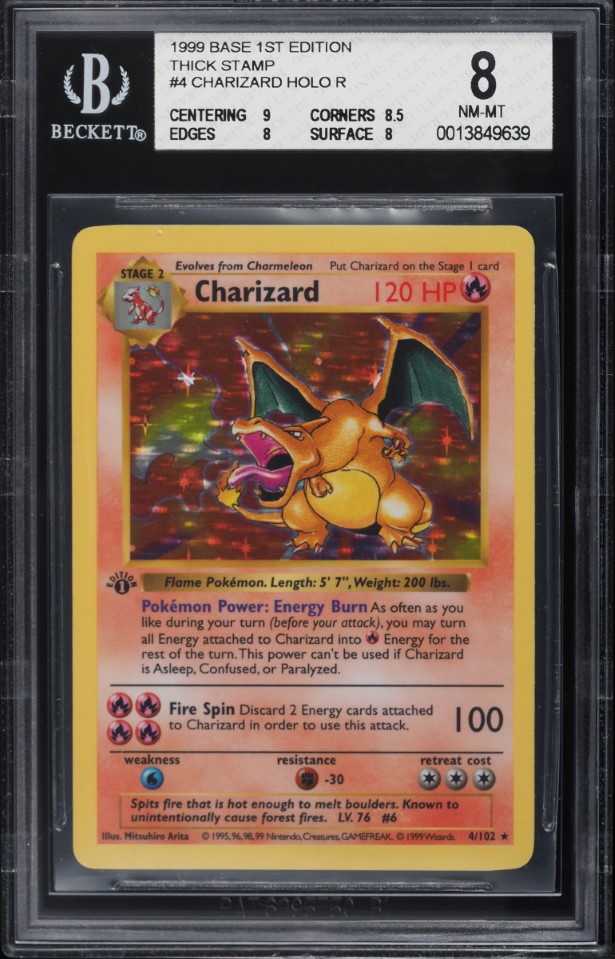1999 Pokemon Base Set Shadowless 1st Edition Holo Thick Stamp Charizard #4 BGS 8