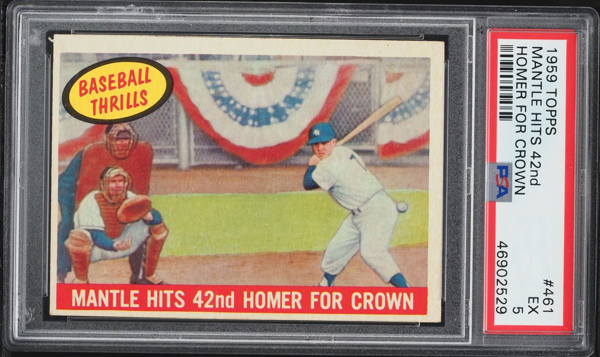 1959 Topps Mantle Hits 42nd Homer For Crown Mickey Mantle #461 PSA 5 EX