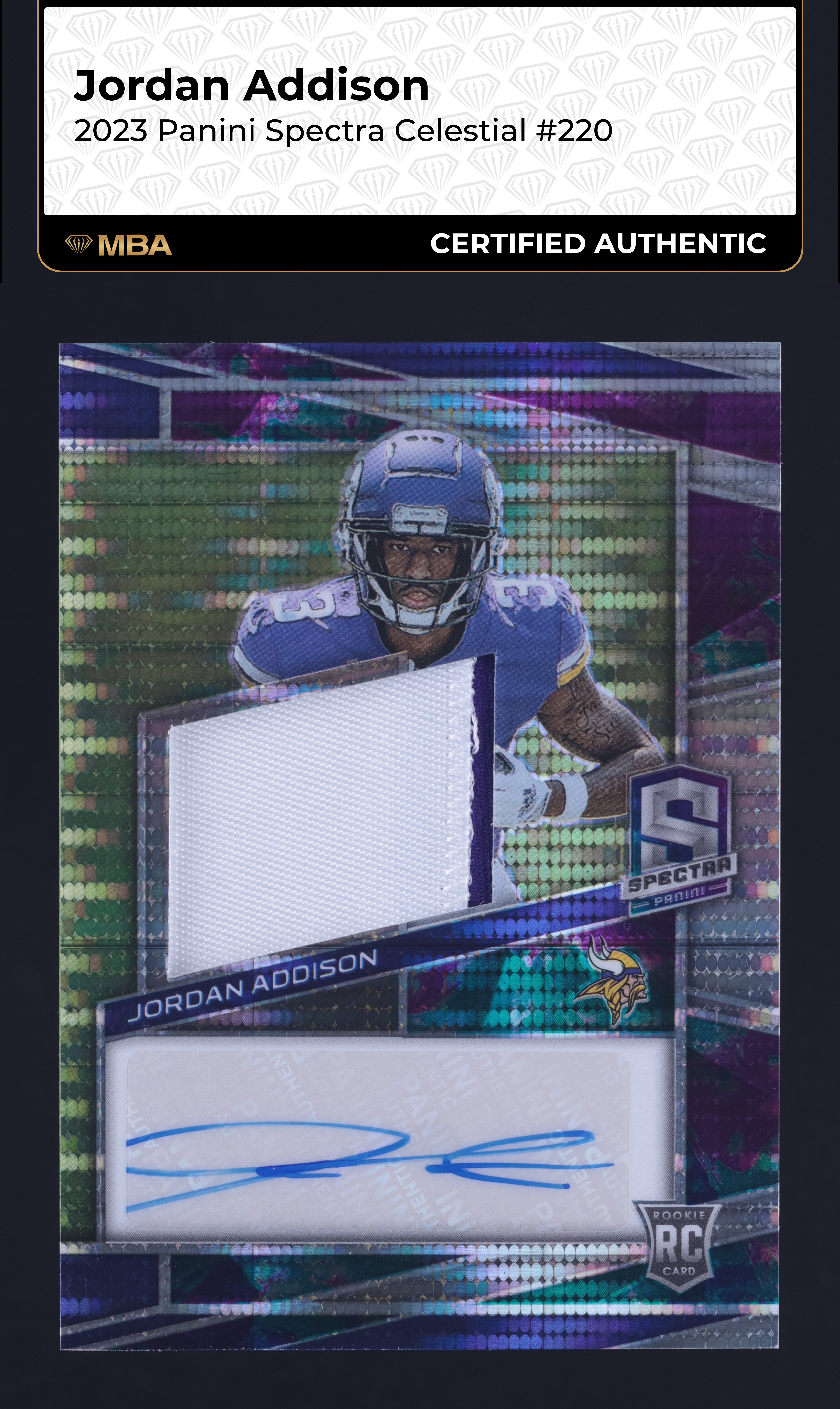 2023 Panini Spectra Celestial Jordan Addison ROOKIE PATCH AUTO /75 #220 MBA AUTH