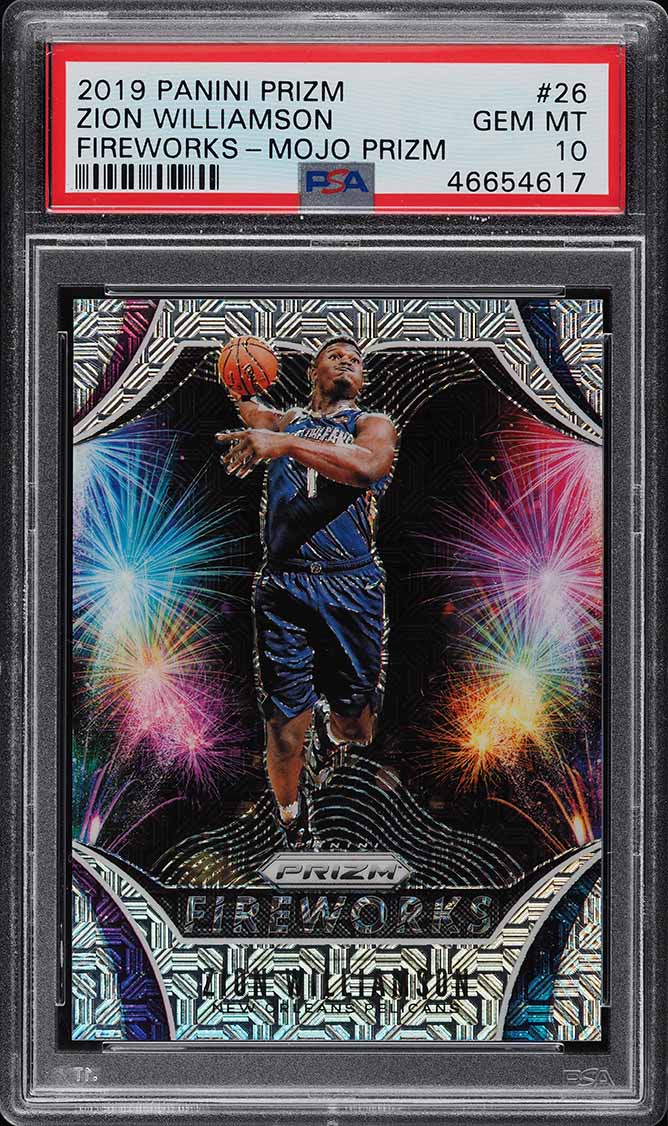 2019 Panini Prizm Fireworks Mojo Prizms Zion Williamson ROOKIE RC /25 #26 PSA 10