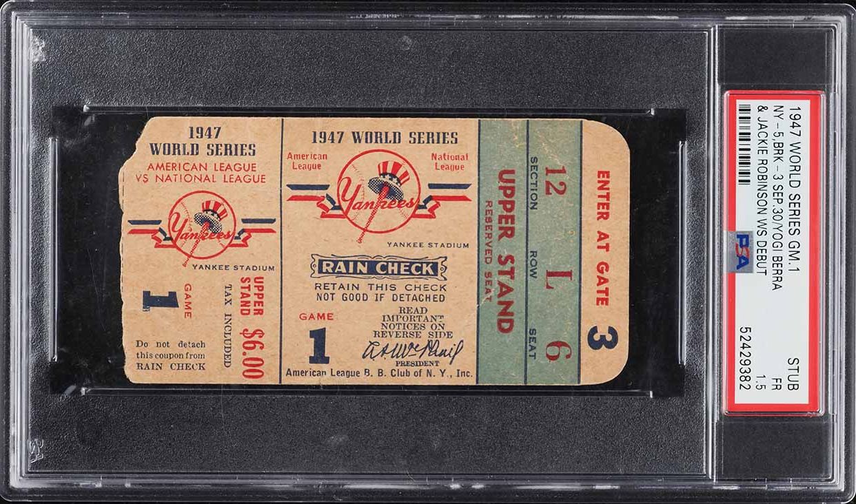 1947 World Series Game 1 Ticket Stub Yogi Berra Jackie Robinson WS Debut PSA 1.5