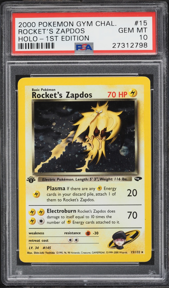 2000 Pokemon Gym Challenge 1st Edition Holo Rocket's Zapdos #15 PSA 10 GEM MINT