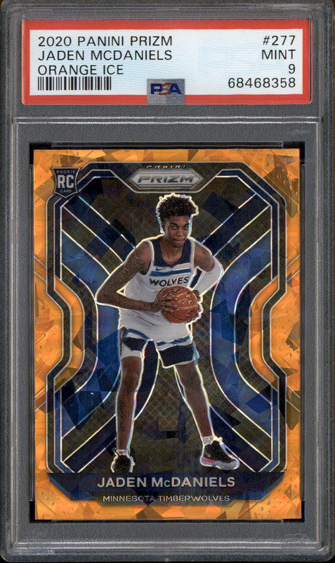 2020 Panini Prizm Orange Ice #277 Jaden Mcdaniels RC PSA 9