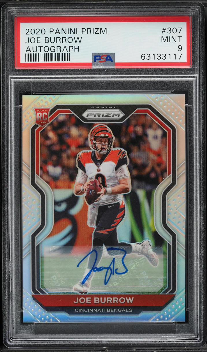 2020 Panini Prizm Silver Joe Burrow ROOKIE AUTO #307 PSA 9 MINT