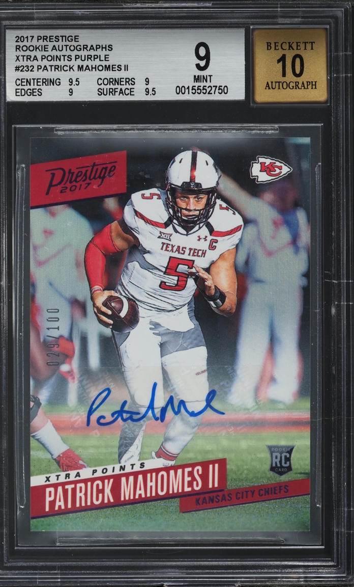2017 Panini Prestige Xtra Points Purple Patrick Mahomes II RC AUTO /100 BGS 9