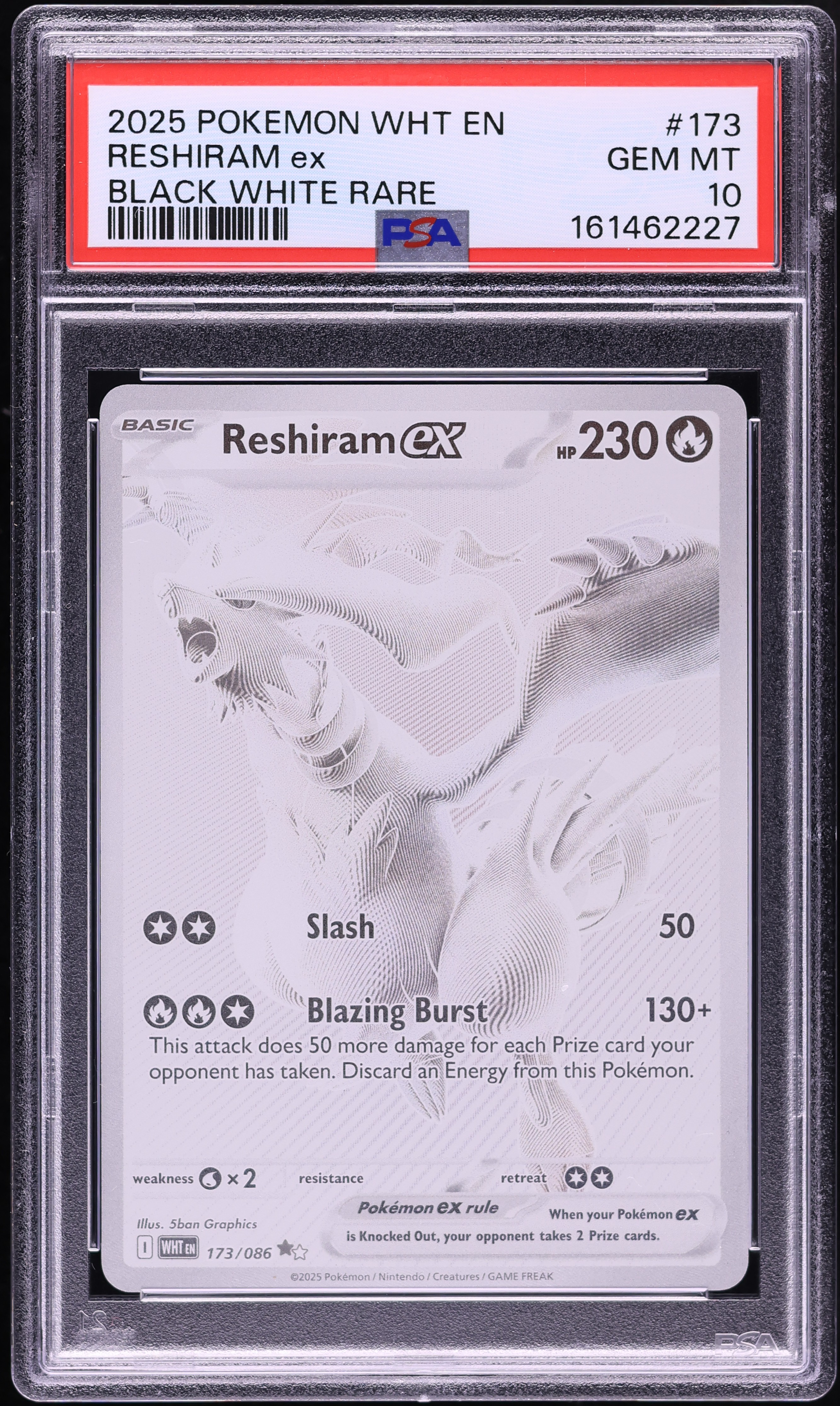 2025 Pokemon Scarlet & Violet White Flare BWR Reshiram EX #173 PSA 10 GEM MINT