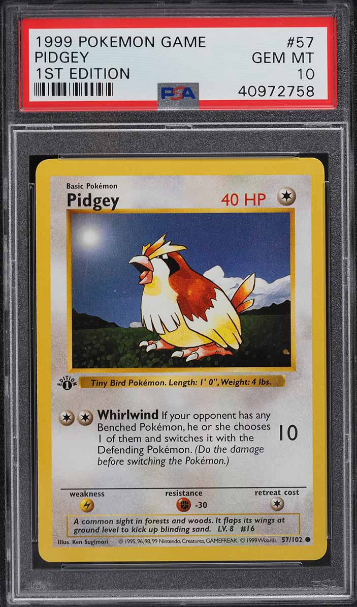 1999 Pokemon Base Set Shadowless 1st Edition Pidgey #57 PSA 10 GEM MINT