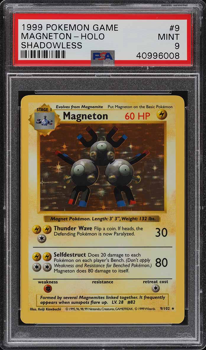 1999 Pokemon Base Set Shadowless Holo Magneton #9 PSA 9 MINT