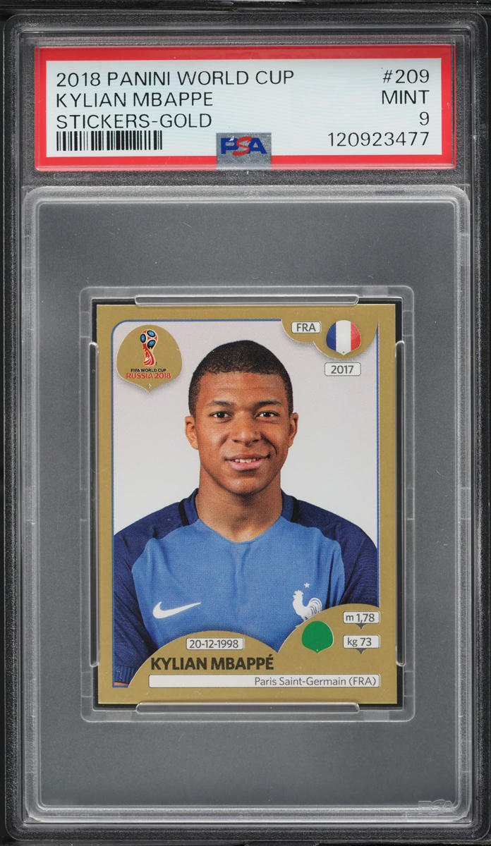 2018 Panini World Cup Stickers Gold Kylian Mbappe ROOKIE #209 PSA 9 MINT