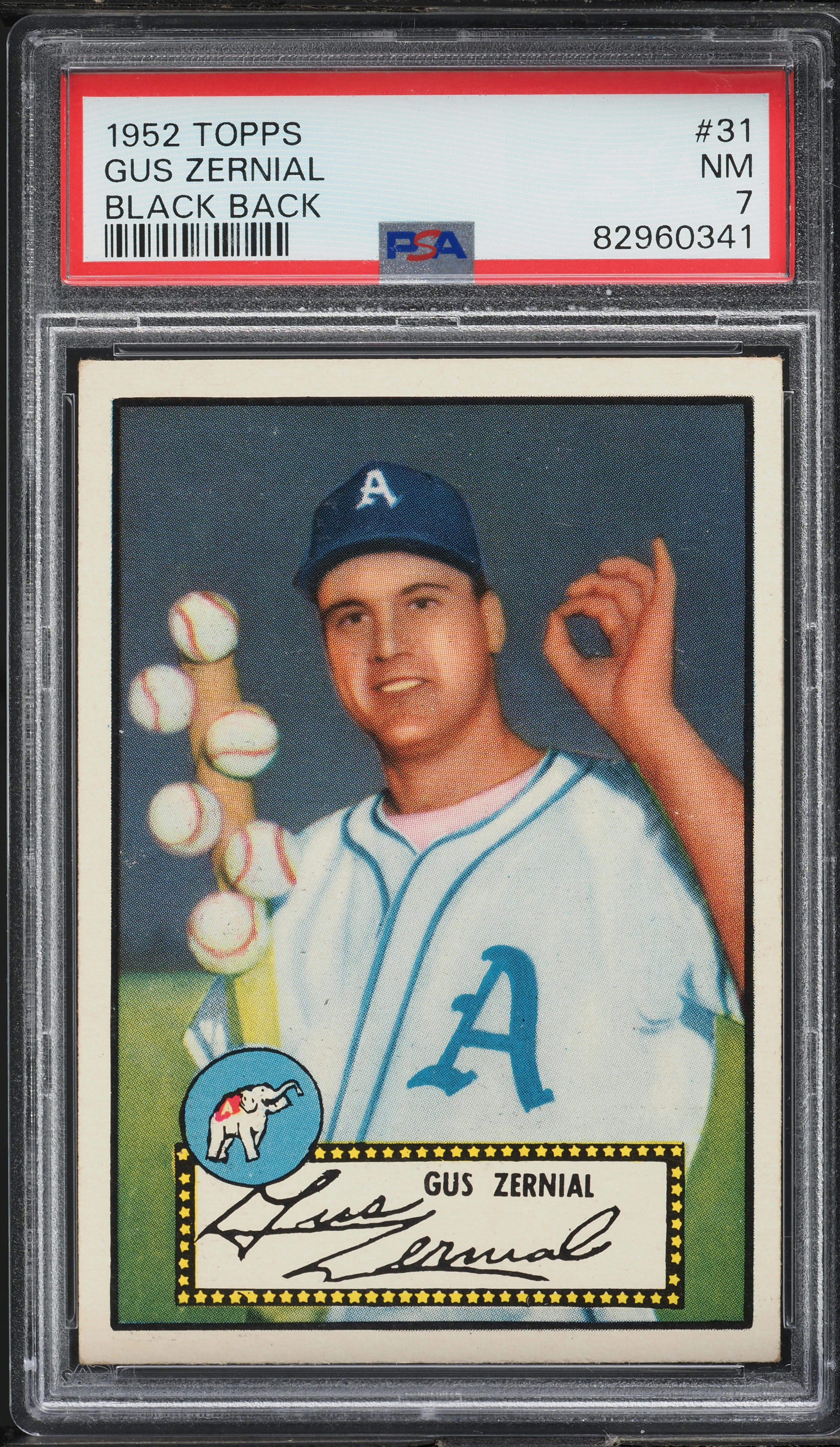 1952 Topps Gus Zernial BLACK BACK #31 PSA 7 NRMT