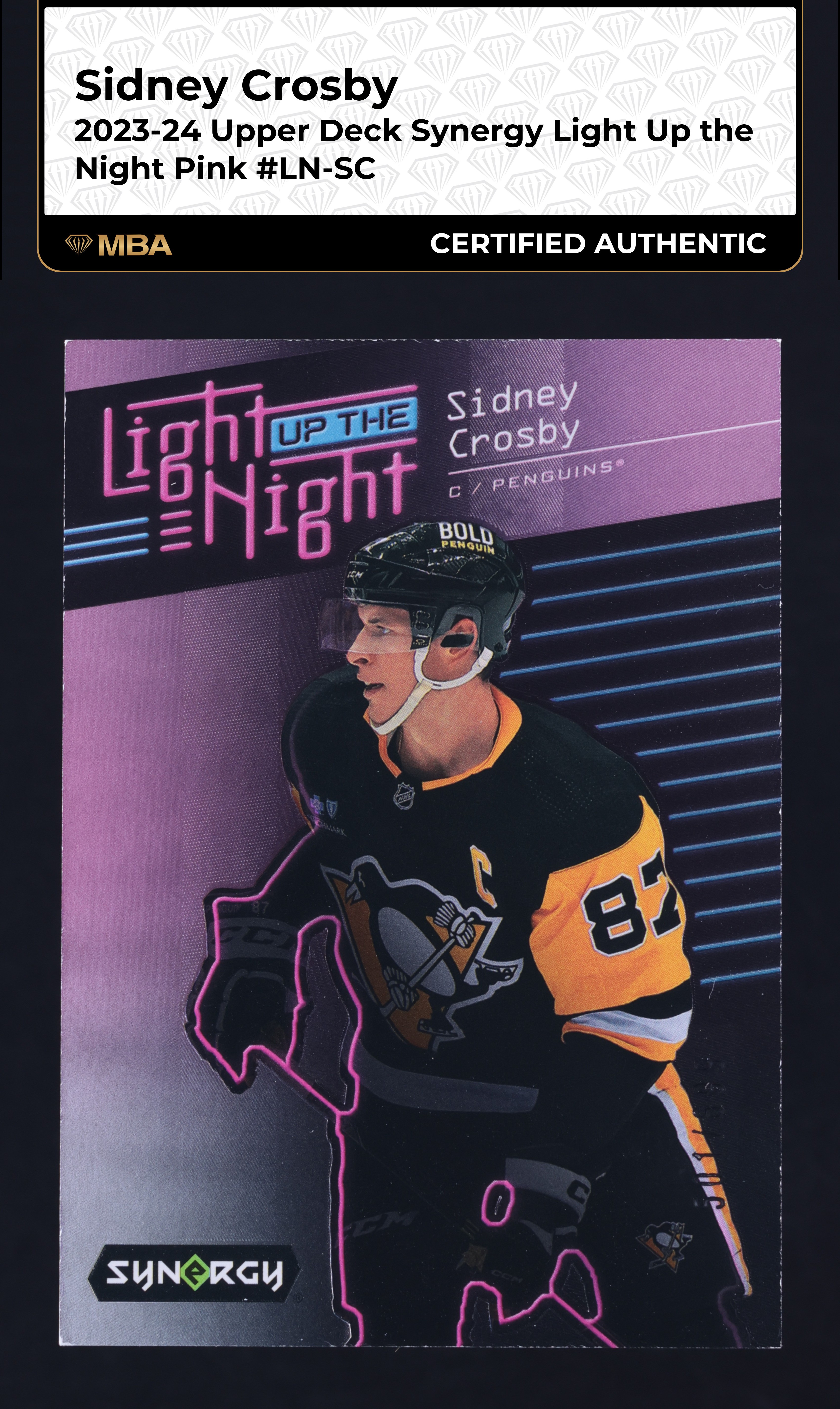 2023 Upper Deck Synergy Light Up The Night Pink Sidney Crosby /699 MBA AUTH