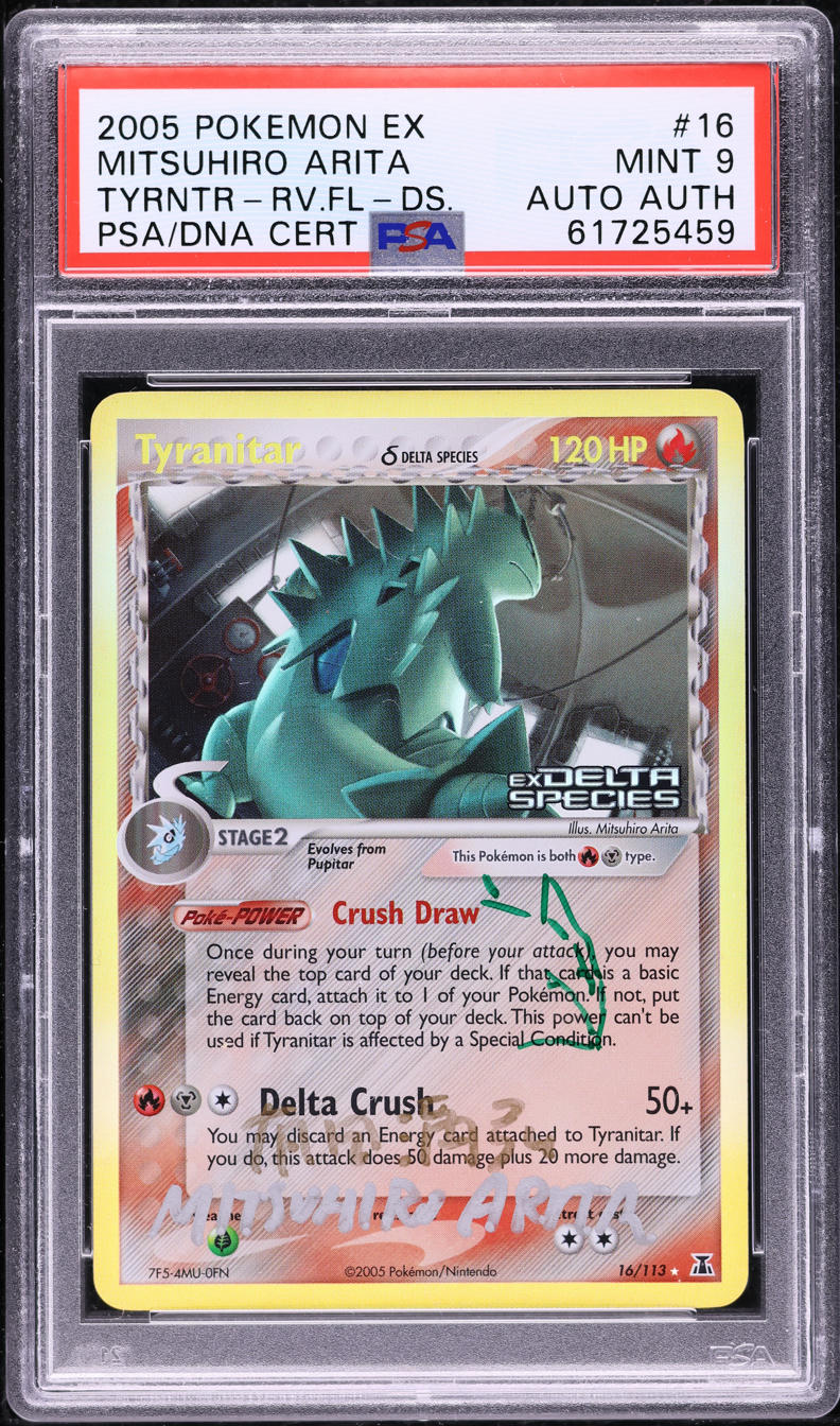 2005 Pokemon Ex Delta Species Reverse Holo Tyranitar Arita AUTO DNA #16 PSA 9
