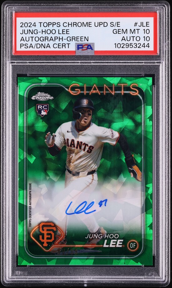 2024 Topps Chrome Update Sapphire Green Jung Hoo Lee RC AUTO DNA 10 /99 PSA 10