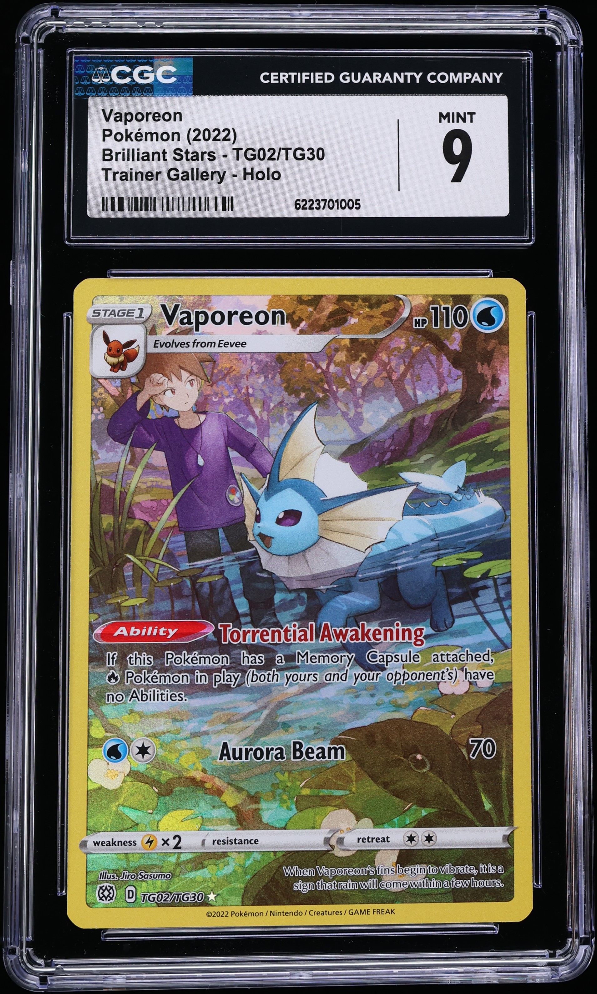 2022 Pokemon Sword & Shield Brilliant Stars Trainer Gallery CHR Vaporeon #TG02 CGC 9 MINT