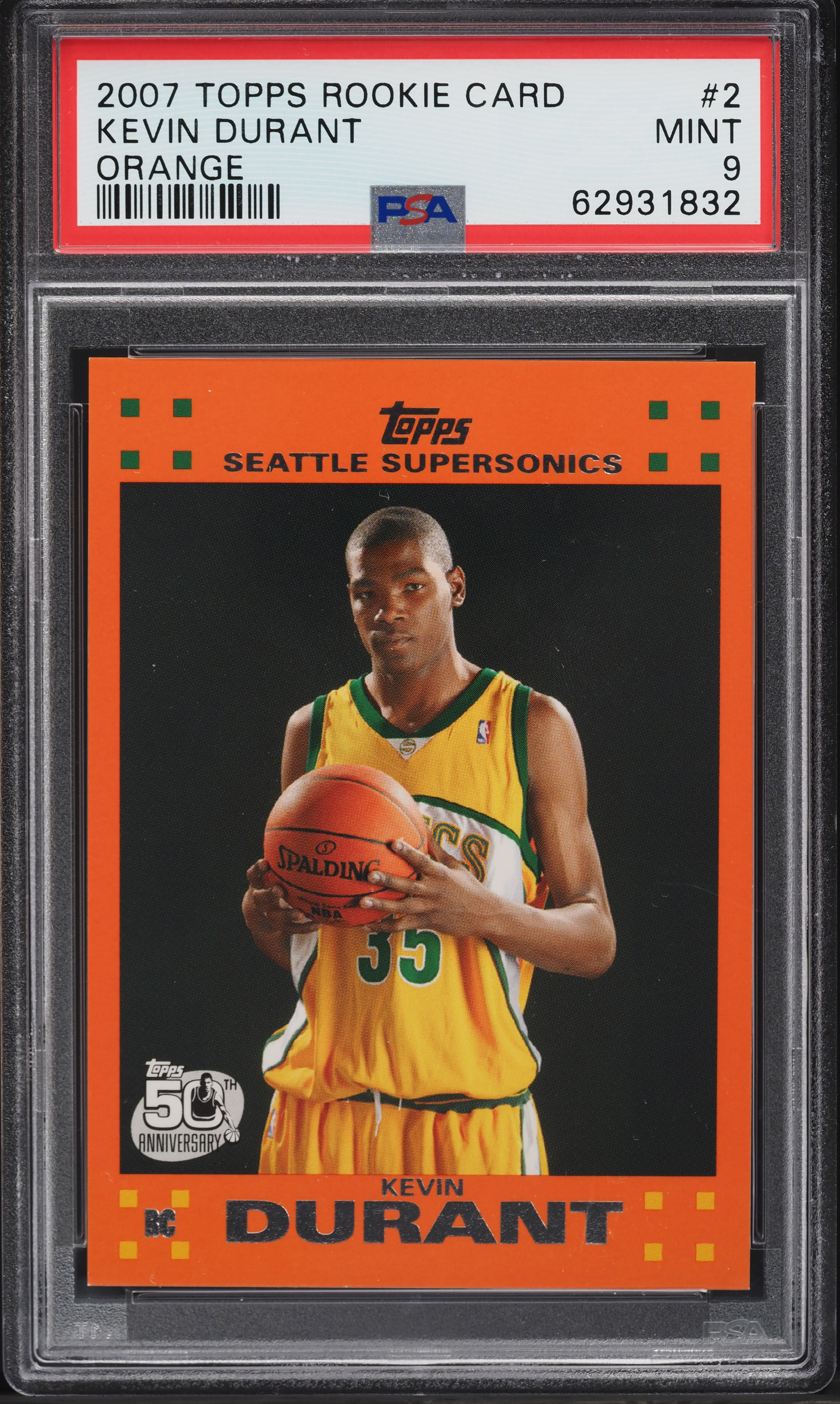 2007 Topps Orange Kevin Durant ROOKIE #2 PSA 9 MINT