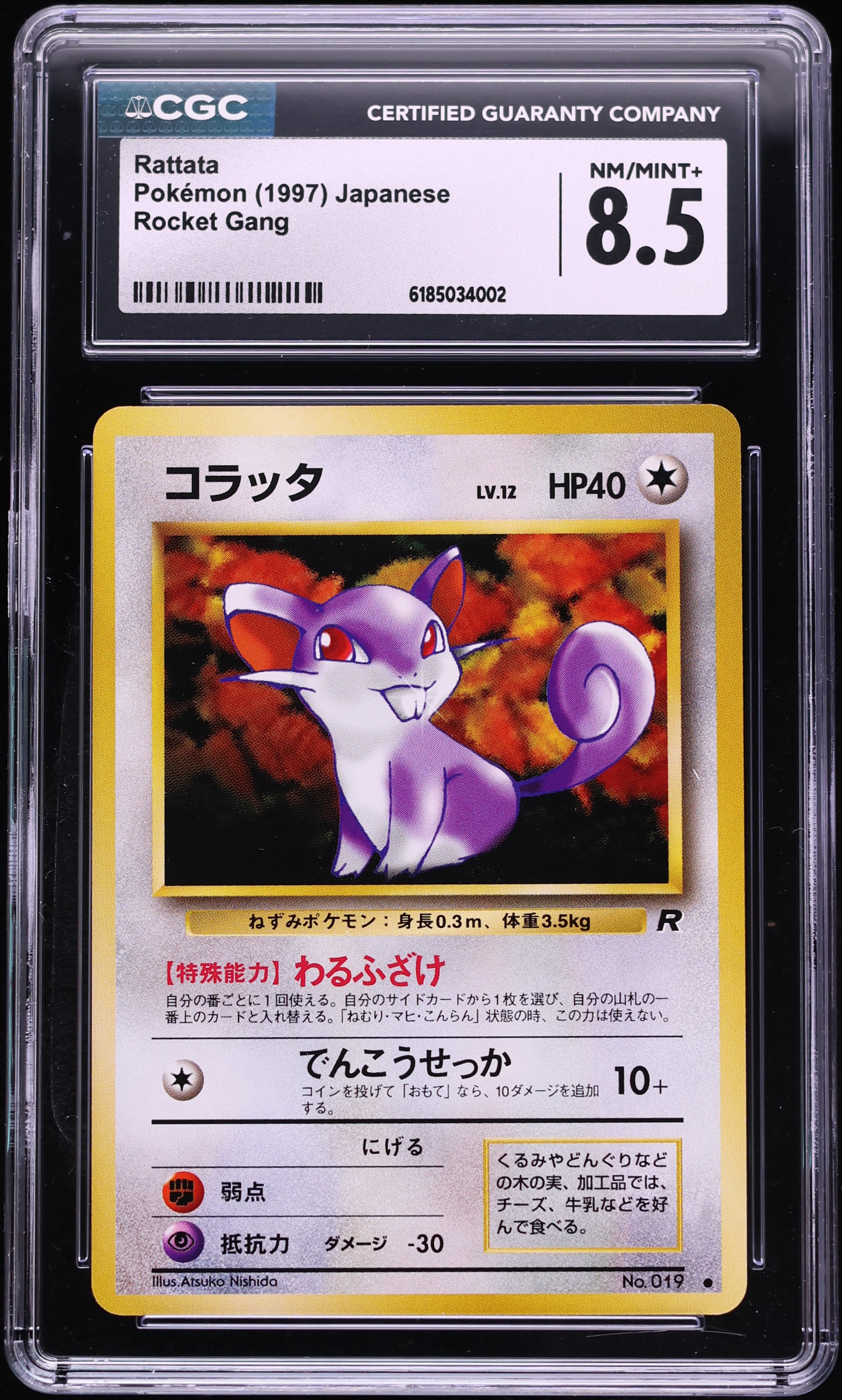 1997 Pokemon Japanese Rocket Gang Rattata #19 CGC 8.5 NM-MT+