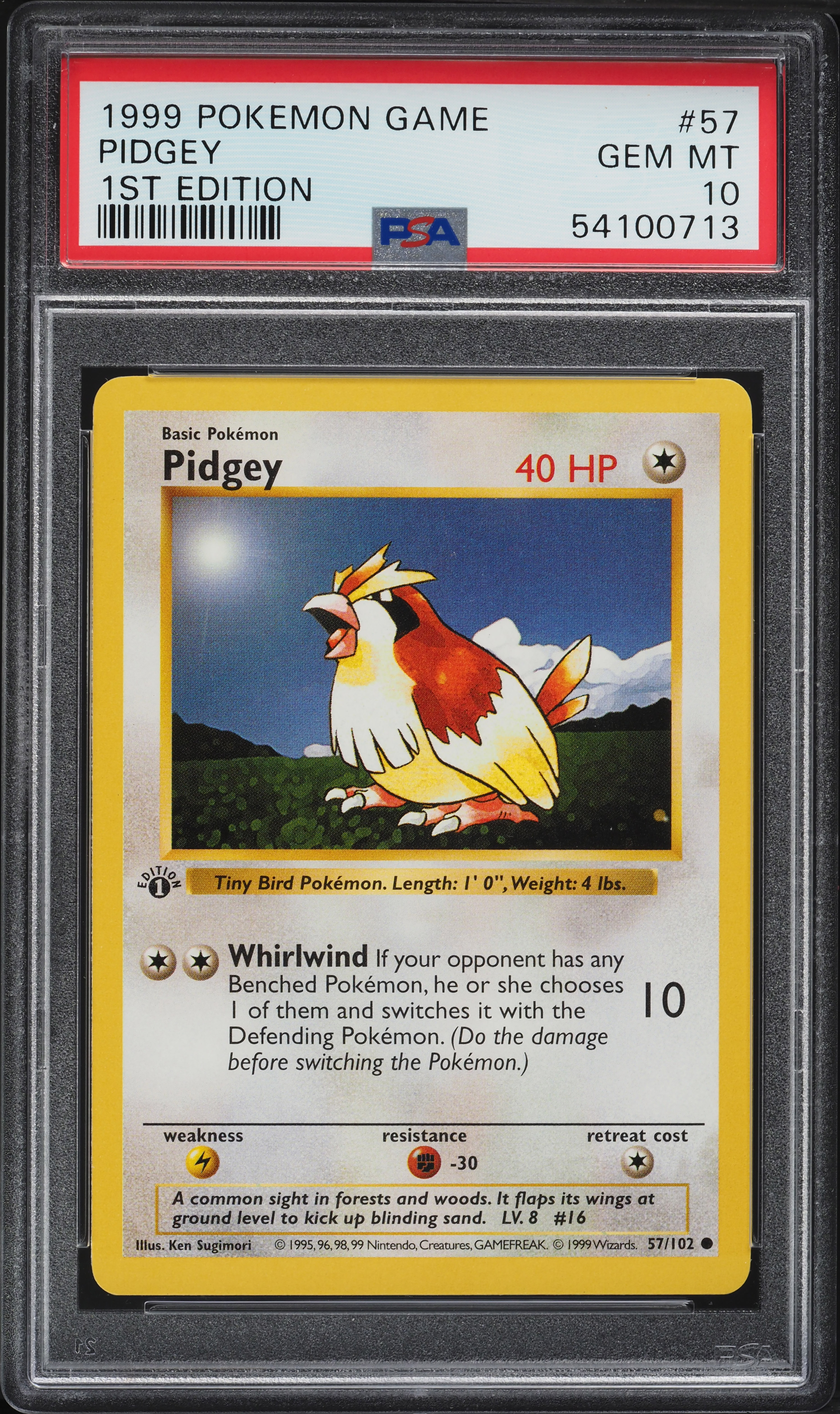 1999 Pokemon Base Set Shadowless 1st Edition Pidgey #57 PSA 10 GEM MINT