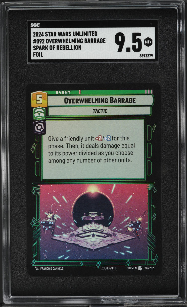 2024 Star Wars Unlimited Spark Of Rebellion Foil Overwhelming Barrage SGC 9.5