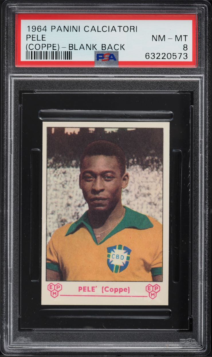 1964 Panini Calciatori Soccer Coppe Pele BLANK BACK PSA 8 NM-MT