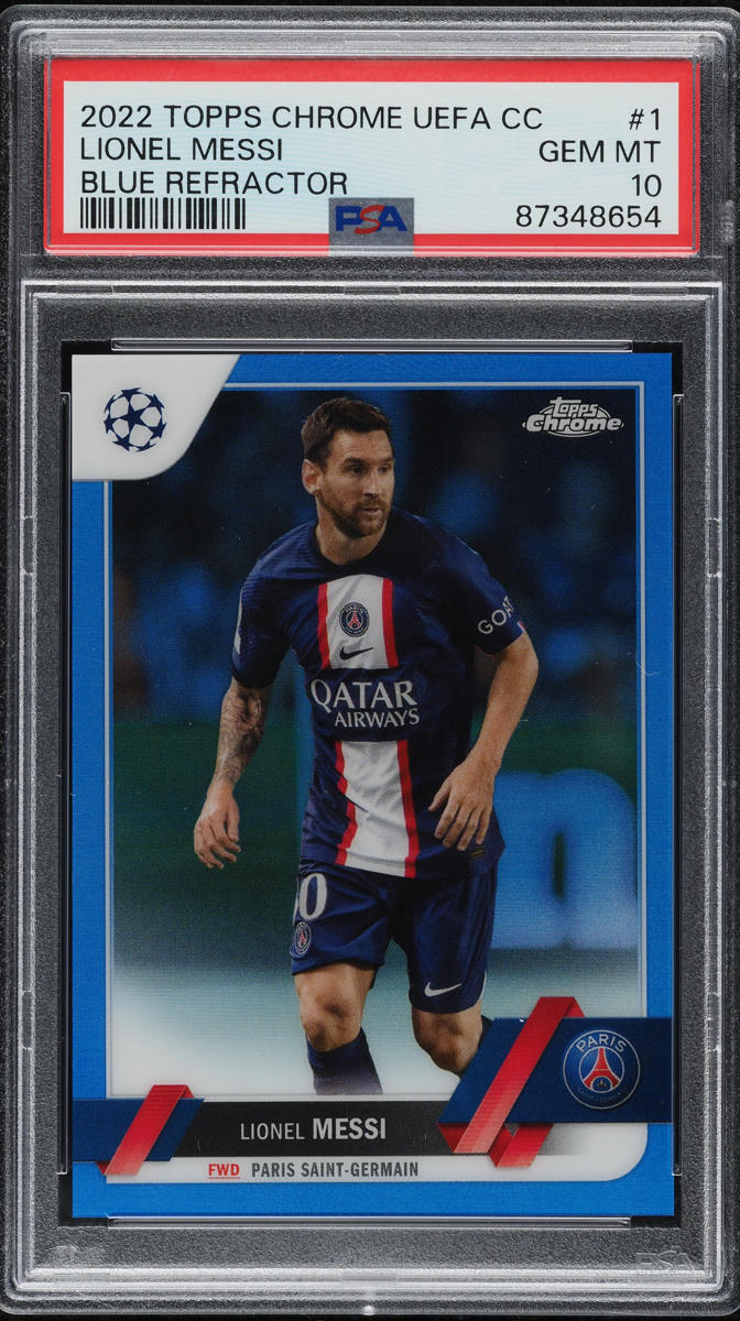 2022 Topps Chrome UEFA CC Blue Refractor Lionel Messi /150 #1 PSA 10 GEM MINT