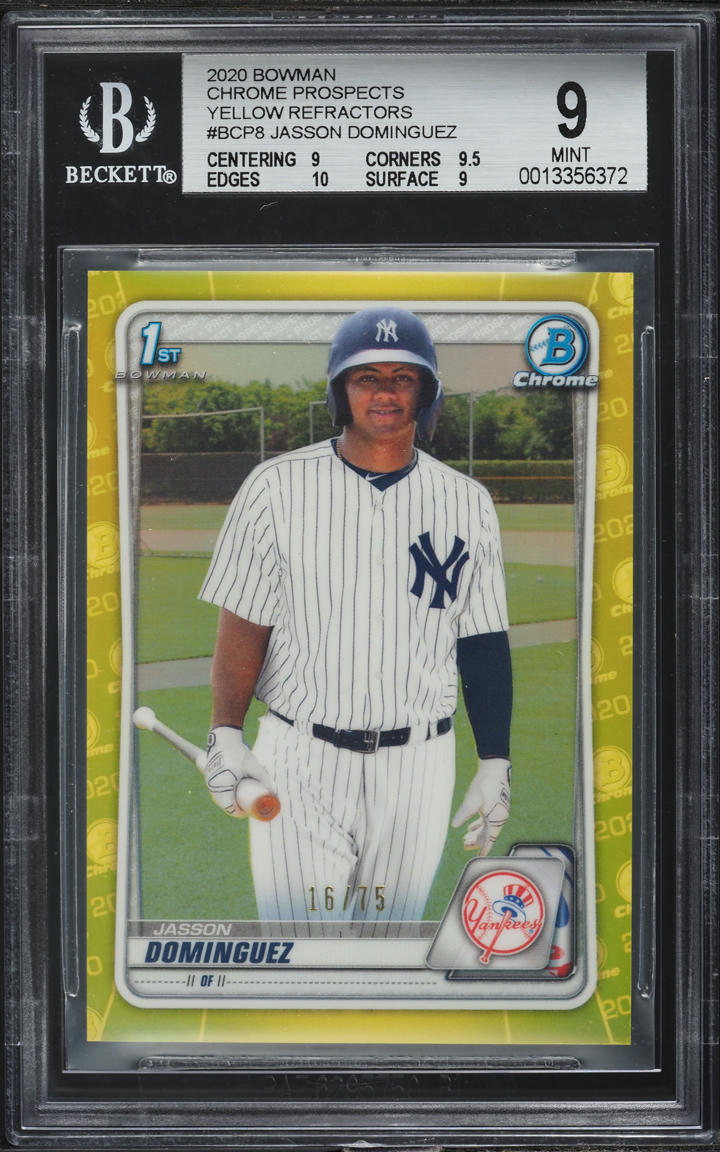 2020 Bowman Chrome Yellow Refractor Jasson Dominguez PROSPECT /75 #BCP8 BGS 9